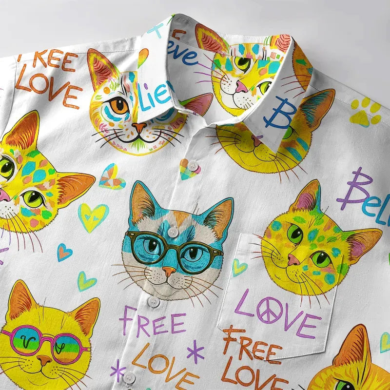 Kyoto-Lion Free Love Free Meow Button-up Shirt