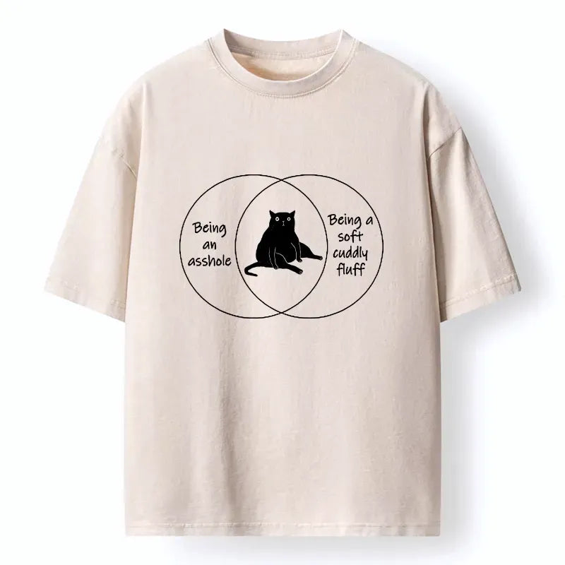Vintage Washed Venn Art Cat Tee for Summer
