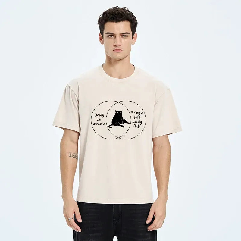 Vintage Washed Venn Art Cat Tee for Summer