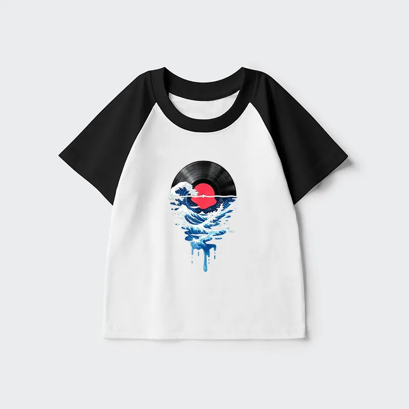 Kyoto-Lion Vinyl Records And Waves Kids Raglan T-shirt
