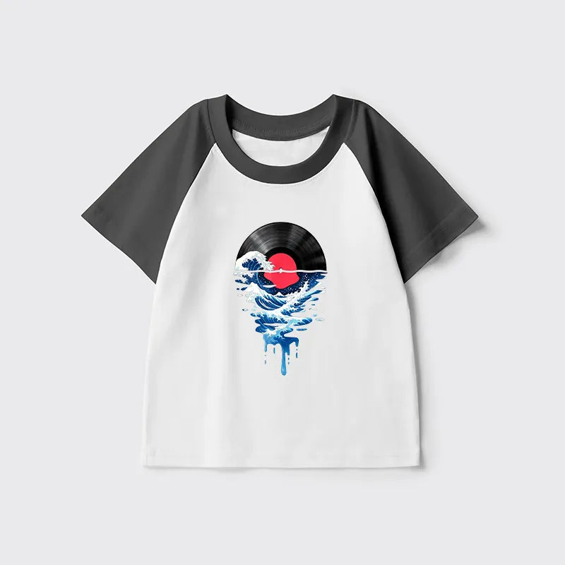 Kyoto-Lion Vinyl Records And Waves Kids Raglan T-shirt