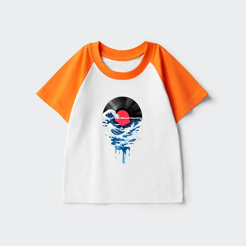 Kyoto-Lion Vinyl Records And Waves Kids Raglan T-shirt