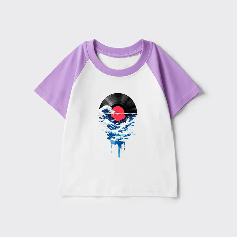 Kyoto-Lion Vinyl Records And Waves Kids Raglan T-shirt
