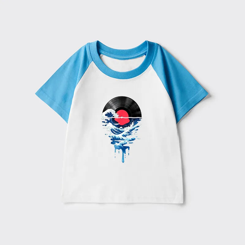 Kyoto-Lion Vinyl Records And Waves Kids Raglan T-shirt