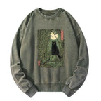 Kyoto-Lion Black Cat In The Bamboo Forest Washed Sweatshirt