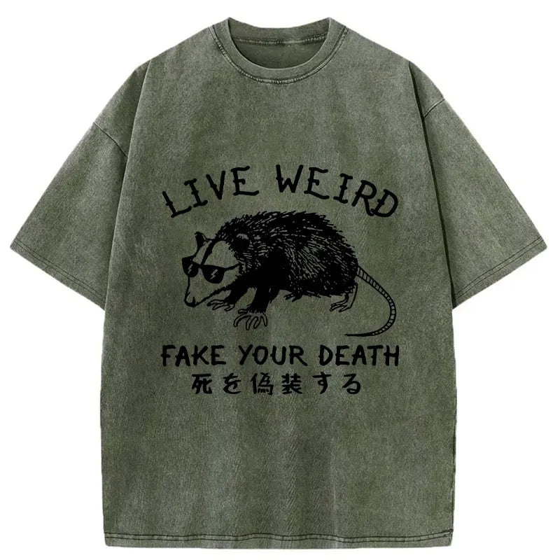 Kyoto-Lion Live Weird Fake Your Death Washed T-Shirt