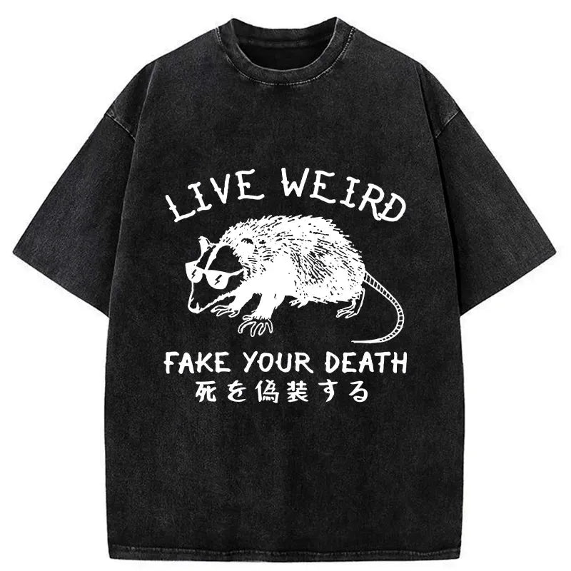Kyoto-Lion Live Weird Fake Your Death Washed T-Shirt