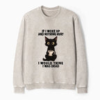 Kyoto-Lion Funny Cute Black Cat And Coffee Meme Washed Terry Sweatshirt
