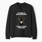 Kyoto-Lion Funny Cute Black Cat And Coffee Meme Washed Terry Sweatshirt