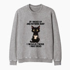 Kyoto-Lion Funny Cute Black Cat And Coffee Meme Washed Terry Sweatshirt