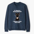 Kyoto-Lion Funny Cute Black Cat And Coffee Meme Washed Terry Sweatshirt