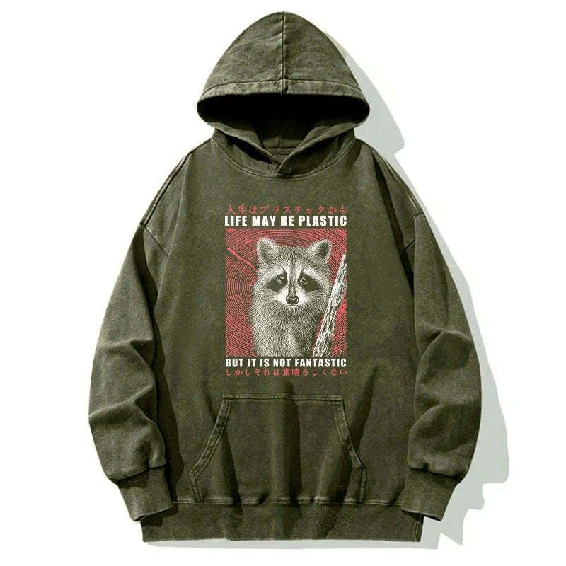 Kyoto-Lion Life May Be Plastic But It Is Not Fantastic Washed Hoodie