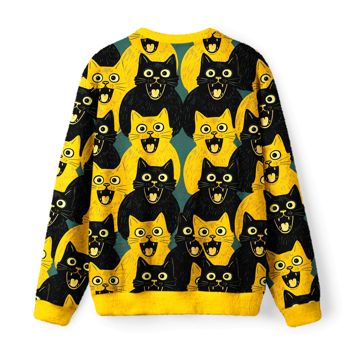 Kyoto-Lion Yellow Cat And Black Cat Fuzzy Christmas Ugly Sweatshirt
