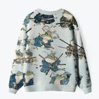 Kyoto-Lion Frog Samurai Ugly Cardigan Sweater