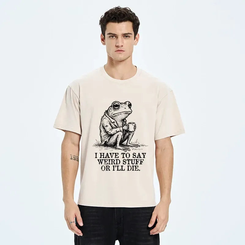 Kyoto-Lion Frog In Suit Drinking Coffee Washed T-Shirt