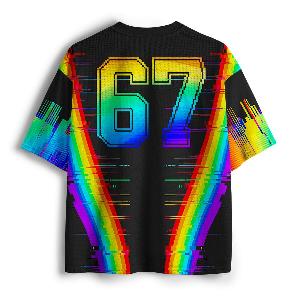 rainbow pixel cat mesh jersey