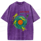 Kyoto-Lion Frog Art Record Washed T-Shirt
