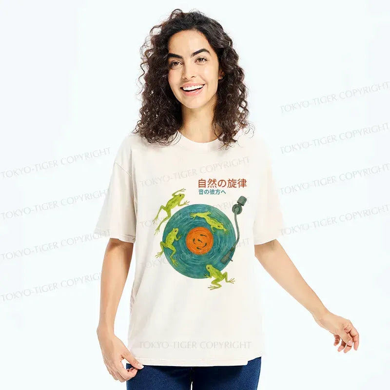 Japanese Frog Art Washed T-Shirt
