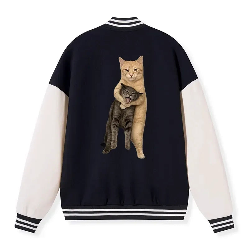 Kyoto-Lion Orange Cat¡¯s Tight Embrace Embroidery Varsity Jacket