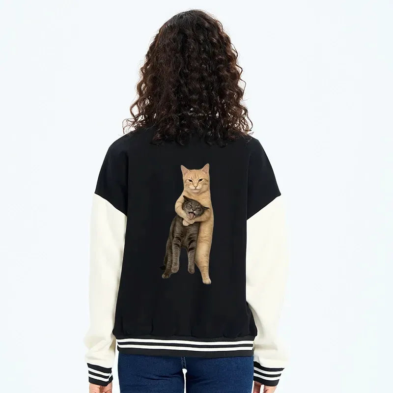 Japanese Cat Embroidery Varsity Jacket