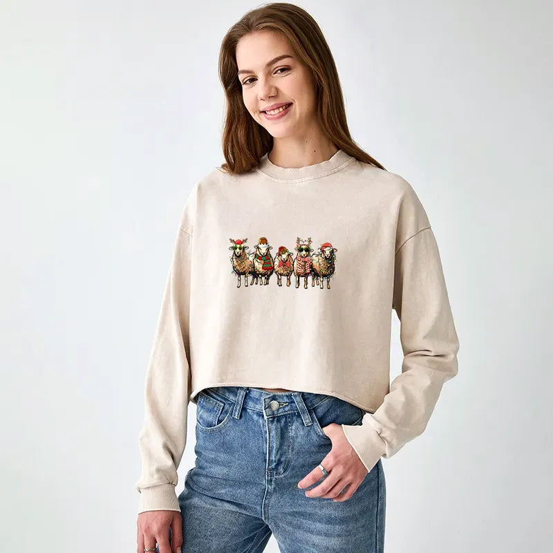 Japanese washed crop sweatshirt for women