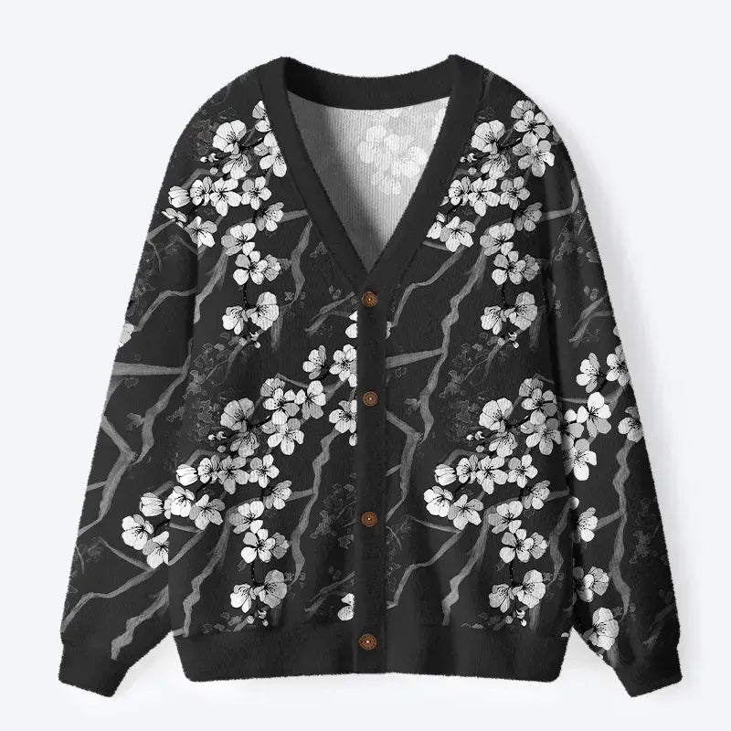 Kyoto-Lion Sakura With Branches Ugly Cardigan Sweater