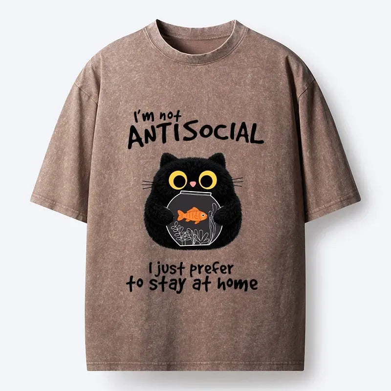 Tokyo?Tiger Meme Anti Social Cat Washed T?-Shirt