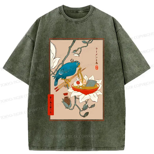 Kyoto-Lion Bird Eating Ramen Washed T-Shirt