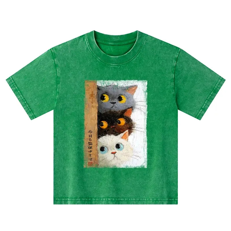 Japanese Cute Cats Kids Washed T-Shirt