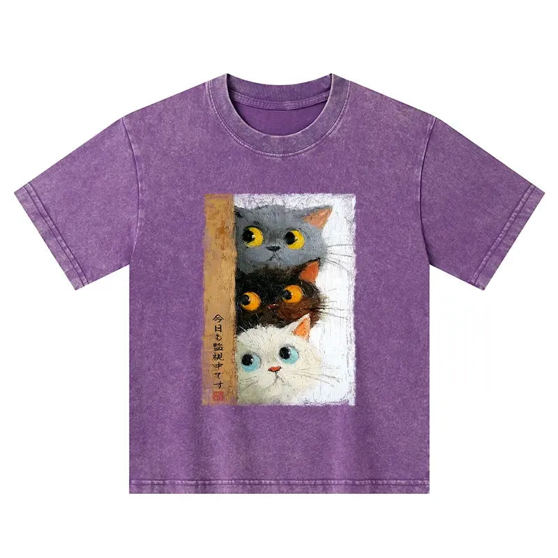 Japanese Cute Cats Kids Washed T-Shirt