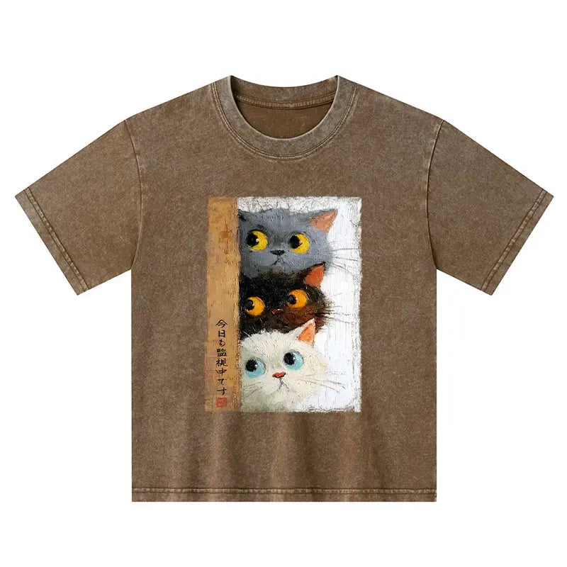 Japanese Cute Cats Kids Washed T-Shirt