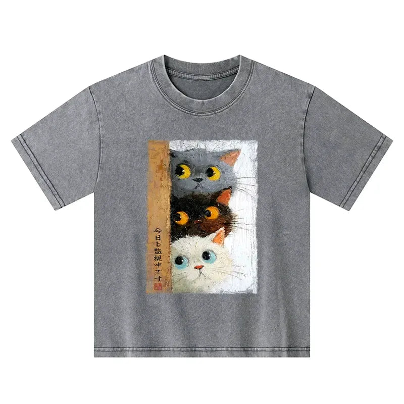 Japanese Cute Cats Kids Washed T-Shirt