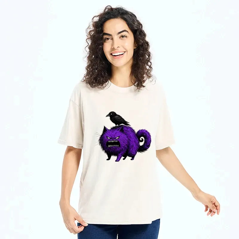 Japanese Washed Cat T-Shirt for Streetwear