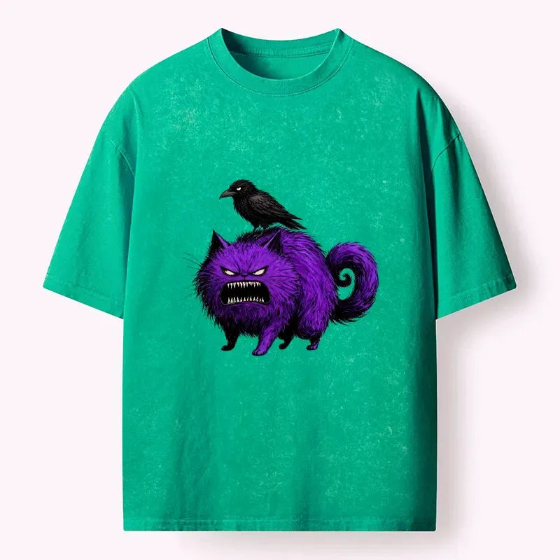 Japanese Washed Cat T-Shirt for Streetwear