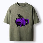 Kyoto-Lion Spooky Purple Cat Ready To Attack Washed T-Shirt