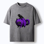Kyoto-Lion Spooky Purple Cat Ready To Attack Washed T-Shirt