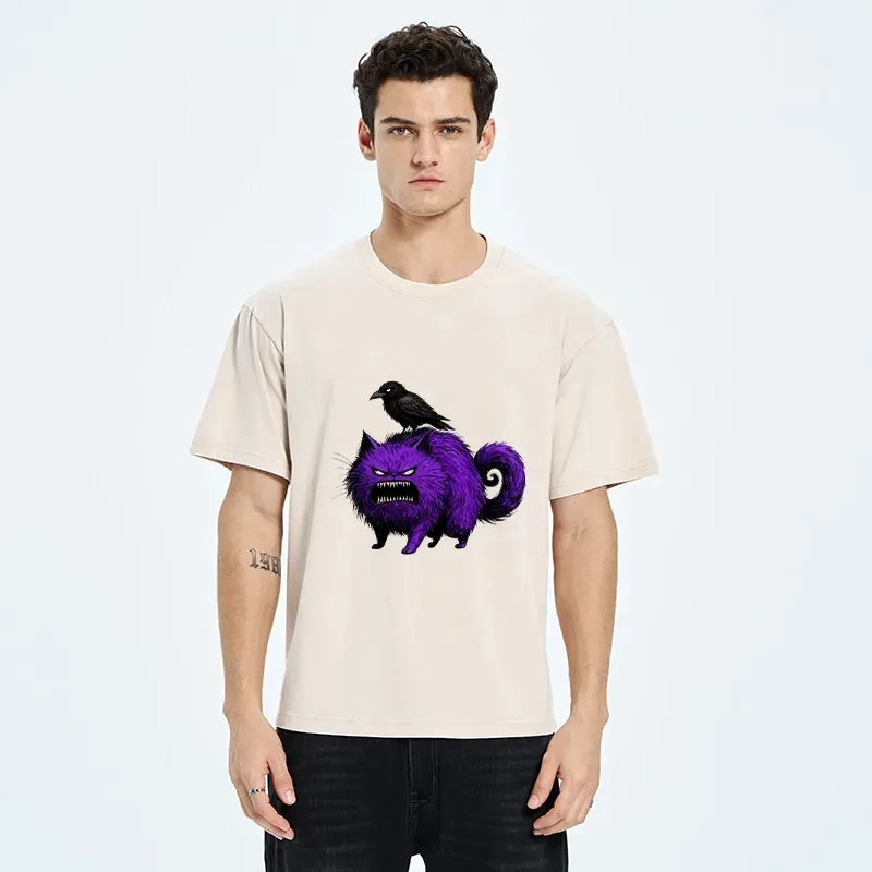 Kyoto-Lion Spooky Purple Cat Ready To Attack Washed T-Shirt