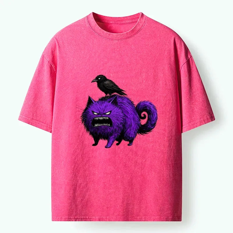 Japanese Washed Cat T-Shirt for Streetwear