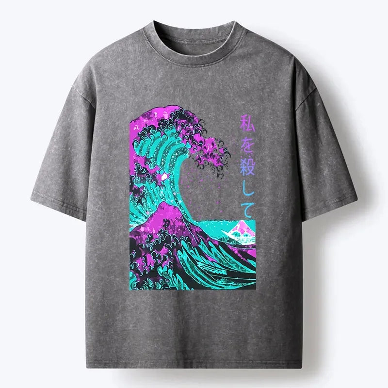 Kyoto-Lion Neon Great Wave Off Kanagawa Washed T-Shirt