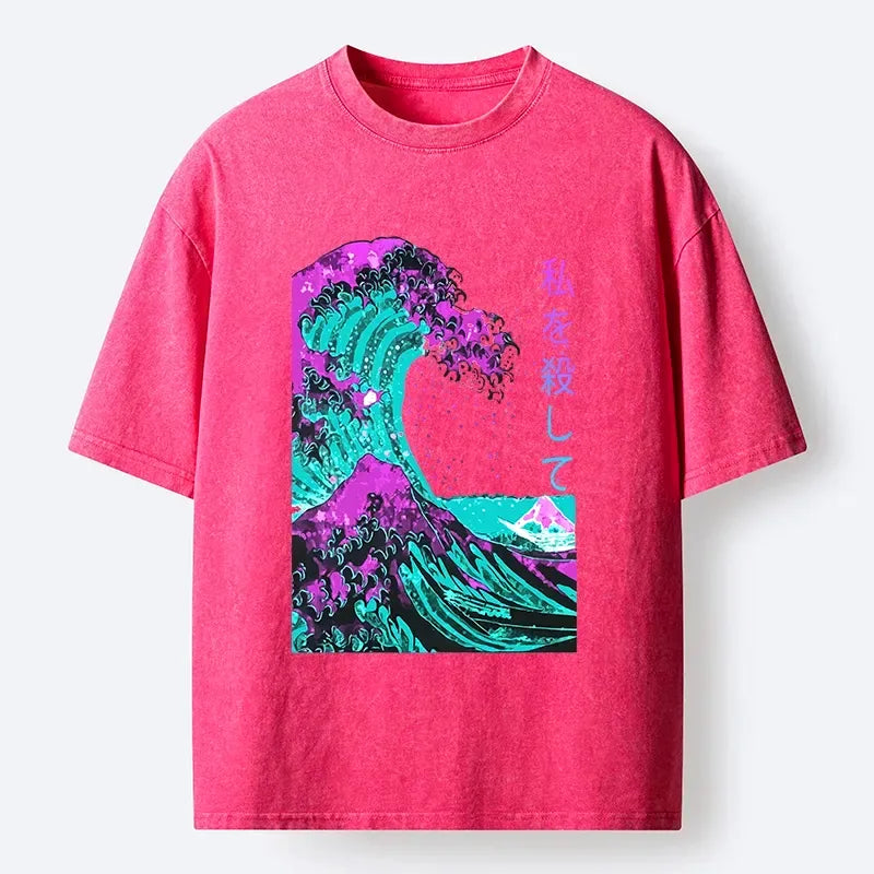 Kyoto-Lion Neon Great Wave Off Kanagawa Washed T-Shirt