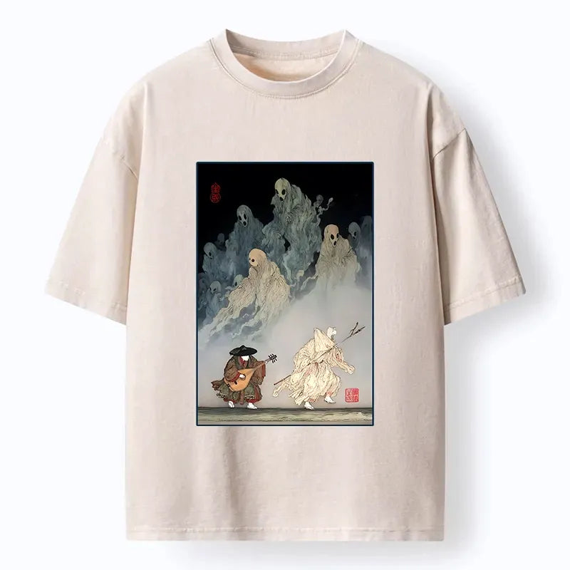 Washed Japan Folk Art Tee for Trendy Style