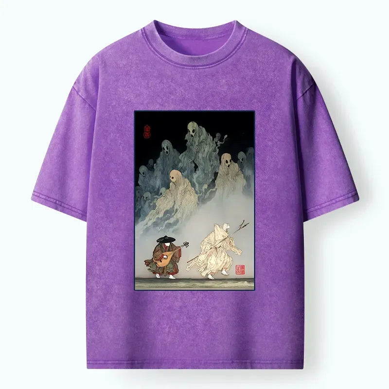 Washed Japan Folk Art Tee for Trendy Style