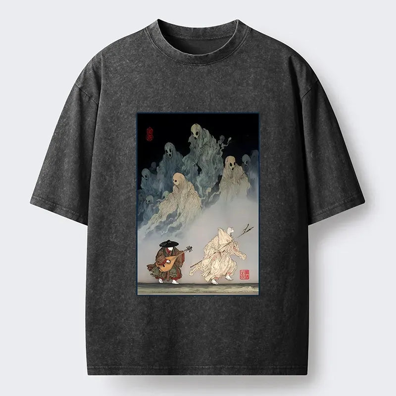 Washed Japan Folk Art Tee for Trendy Style