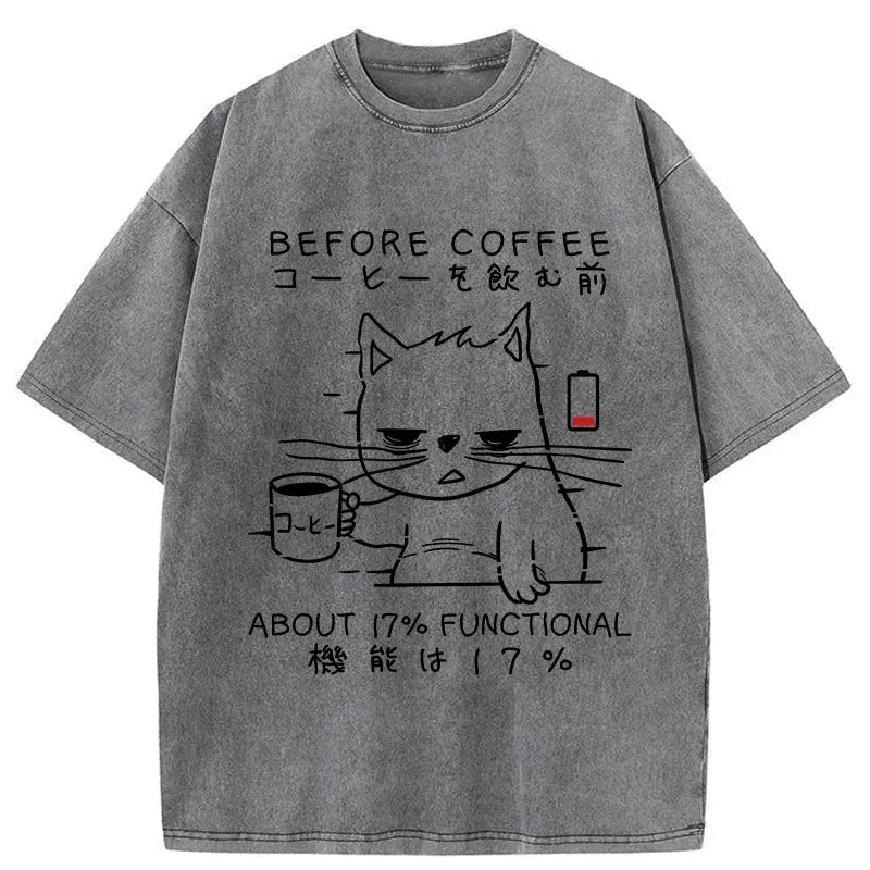 Kyoto-Lion Before Coffee About 17% Functional Washed T-Shirt