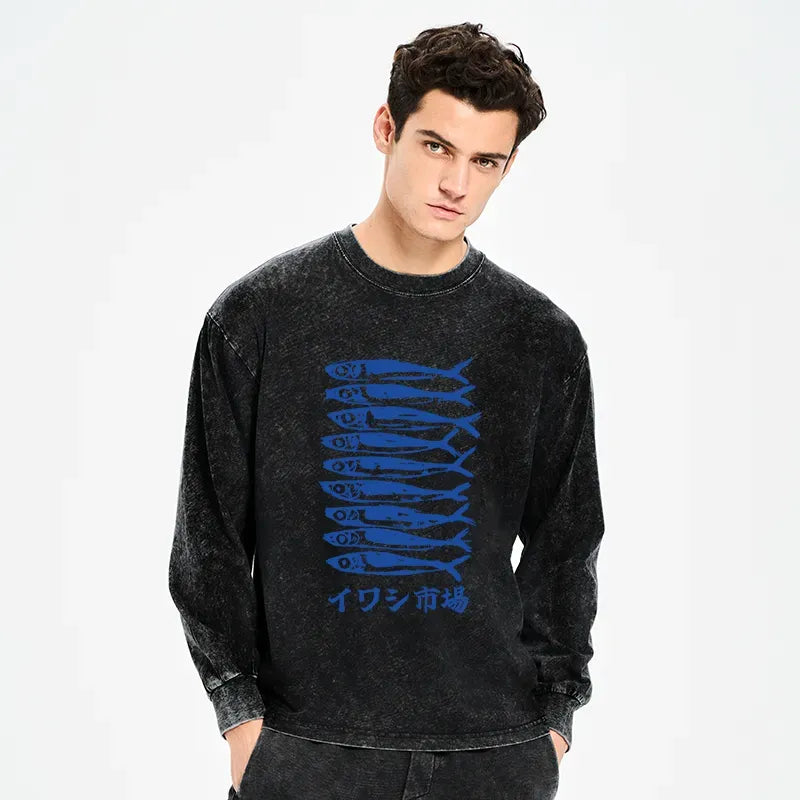 Kyoto-Lion Sardine Market Washed Long Sleeve T-Shirt