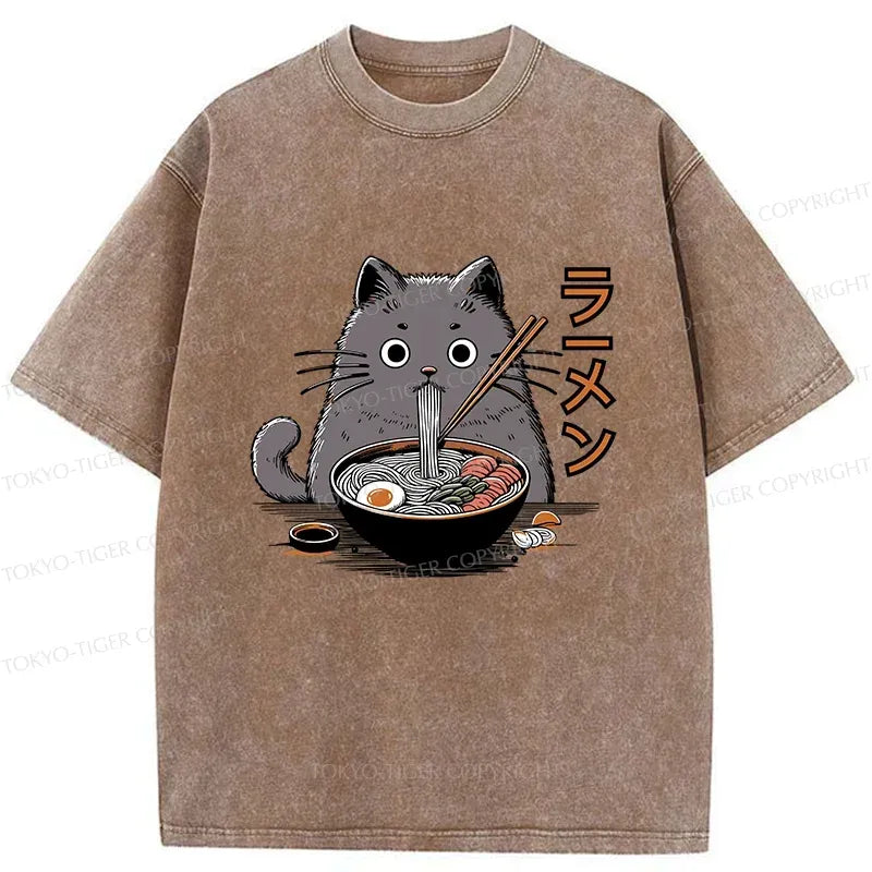 Japanese Cat Ramen T-Shirt for Summer