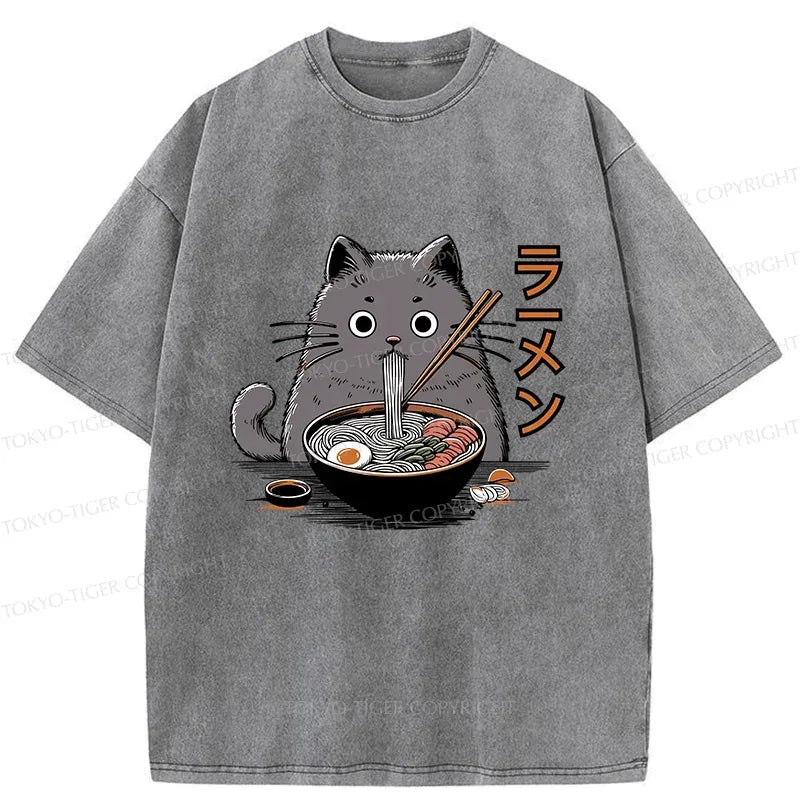 Japanese Cat Ramen T-Shirt for Summer