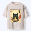 Kyoto-Lion Black Cute Cat Ramen Feast Washed T-Shirt