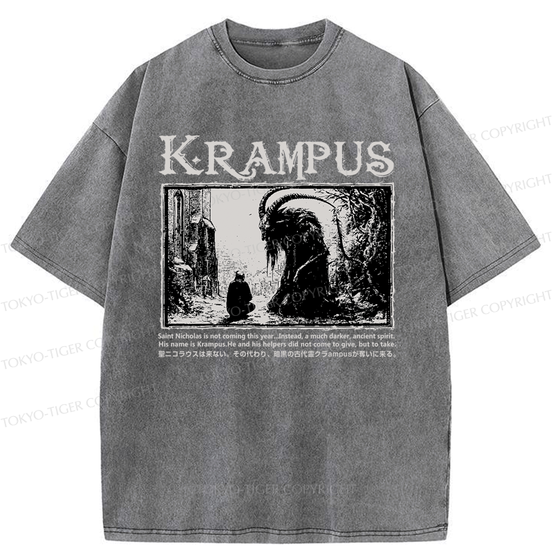 Kyoto-Lion Krampus Ancient Spirit-Embrace the Dark Side of the Holidays Washed T-Shirt