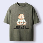 Kyoto-Lion Zen Capybara Fun Washed T-Shirt